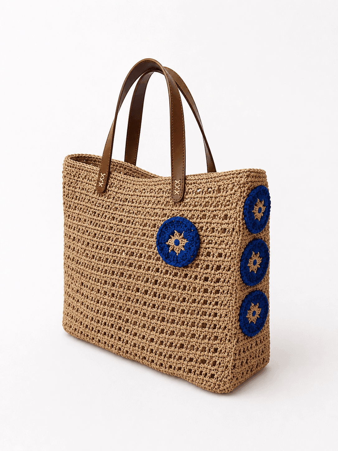 Azure Floral Leather-Handle Satchel