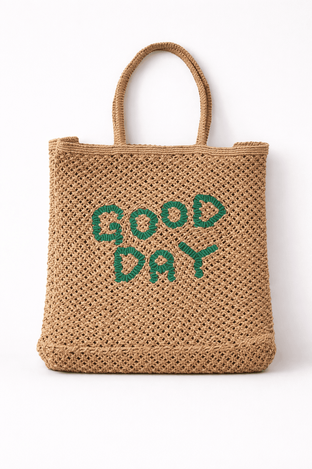 Cheerful 'Good Day' Macrame Handbag