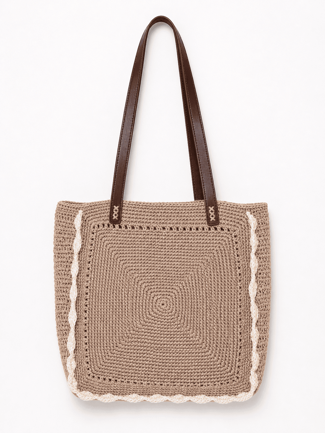 White-Trimmed Artisan Crochet Satchel